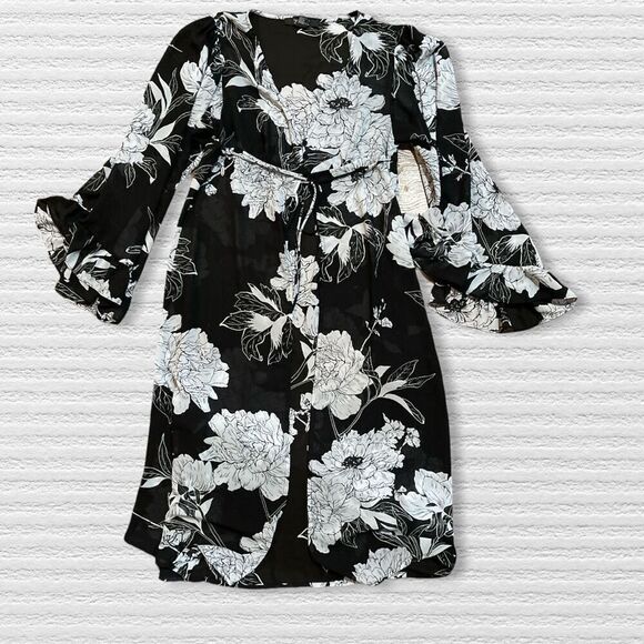 Forever 21 - 3/4 Sleeve Open Front Long Dress- Size S- Black and White - Picture 6 of 12